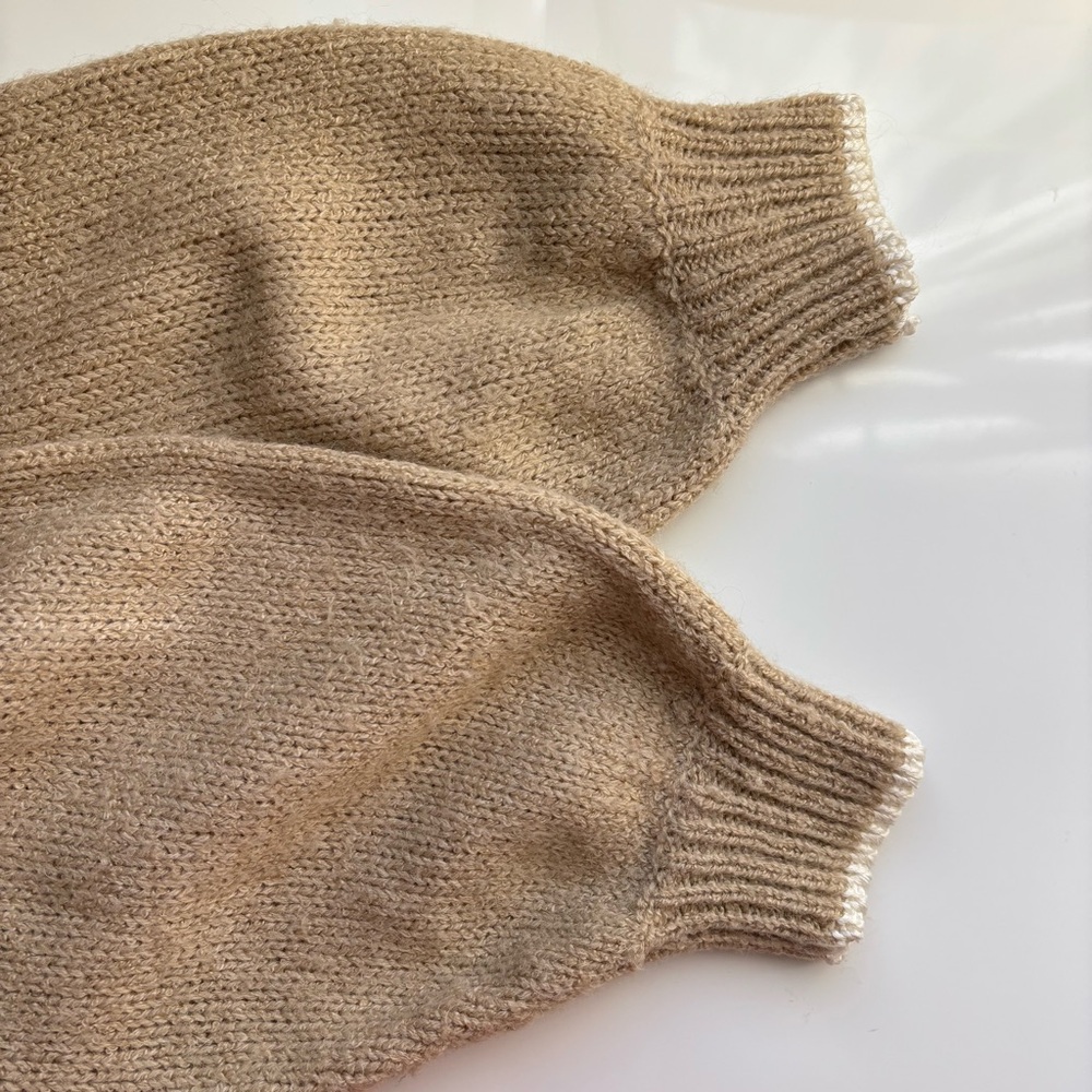 Vintage Albee Angora Blend Oversized Sweater Womens Large Beige Beaded Floral - Picture 9 of 10